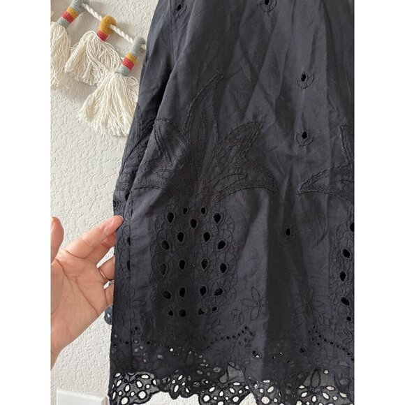 Zara Eyelet Beaded Cutout Pineapple Embroidery Button Up Top Boho Whimsigoth XS - Picture 8 of 12